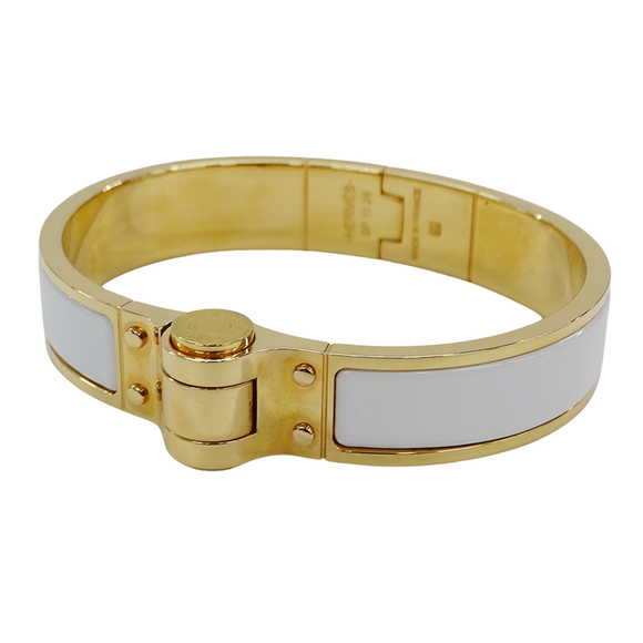 Hermes Hermès Charnière PM Bangle, Women's, GP Enamel, Gold, White - Picture 1 of 13